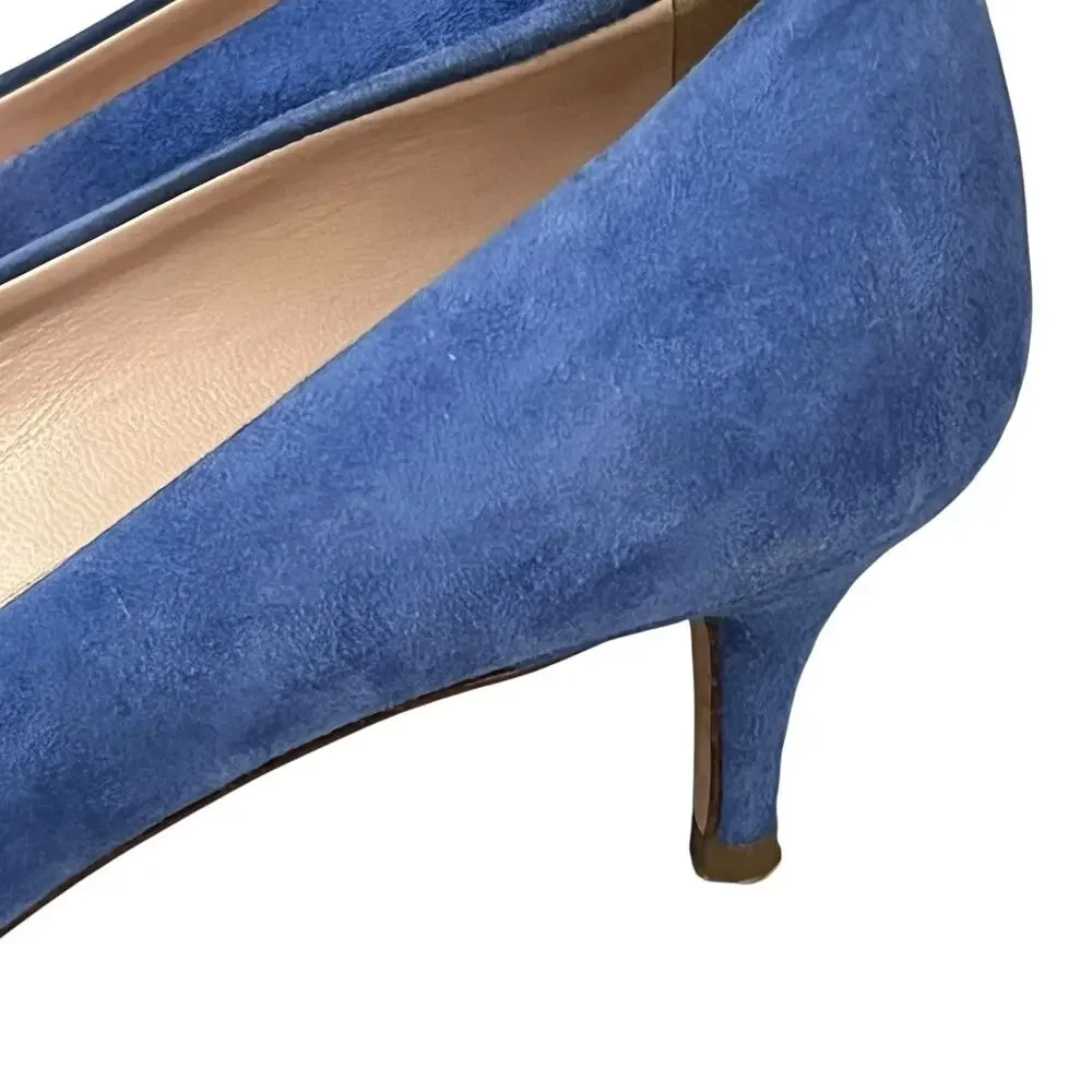 J Crew COLLECTION Dulci Suede Kitten Heels Women’s Size 7.5 Jeweled Blue Italy